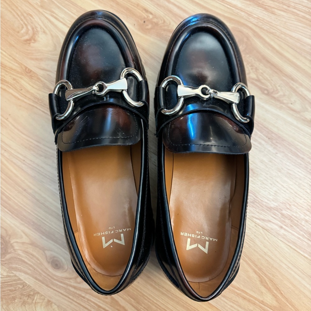 Black/Tortoise Loafers with Large Silver Buckle